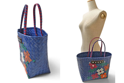 マルニ トートバッグ MARNI ボラバスケット フラワー柄 ピクニックバッグ 編み込み ウルトラマリン/ローズ 花柄 かごバッグ レディース【中古】