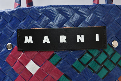 マルニ トートバッグ MARNI ボラバスケット フラワー柄 ピクニックバッグ 編み込み ウルトラマリン/ローズ 花柄 かごバッグ レディース【中古】