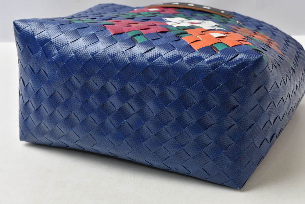 マルニ トートバッグ MARNI ボラバスケット フラワー柄 ピクニックバッグ 編み込み ウルトラマリン/ローズ 花柄 かごバッグ レディース【中古】
