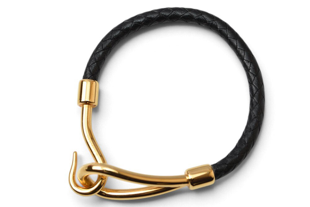 エルメス バングル/ブレスレット HERMES ジャンボ レザー メタル ブラック 黒 ゴールド金具 レディース 【中古】