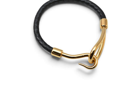エルメス バングル/ブレスレット HERMES ジャンボ レザー メタル ブラック 黒 ゴールド金具 レディース 【中古】