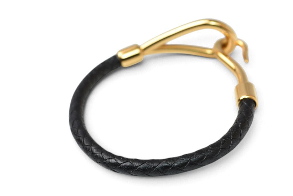 エルメス バングル/ブレスレット HERMES ジャンボ レザー メタル ブラック 黒 ゴールド金具 レディース 【中古】