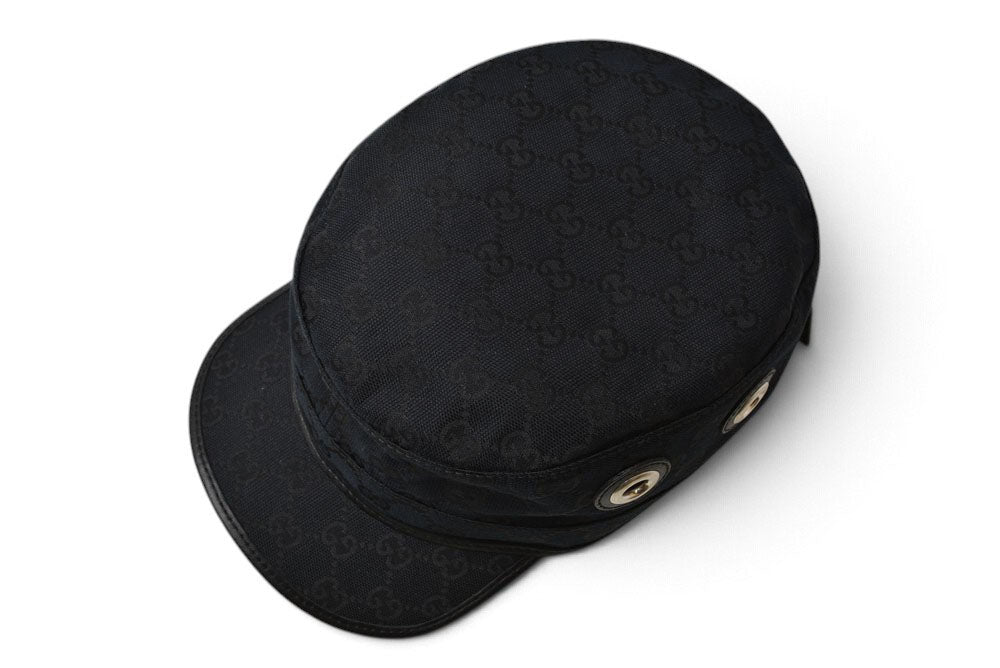 グッチ 帽子 GUCCI 200037 GG柄 ワークキャップ ミリタリーキャップ ブラック 黒 XLサイズ メンズ レディース 【中古】