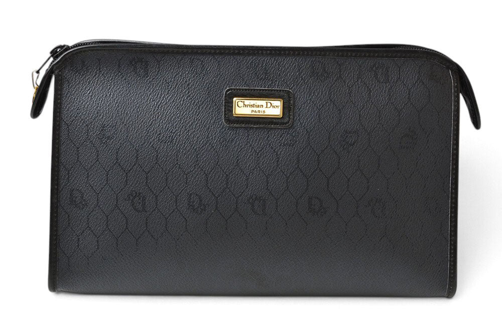 クリスチャンディオール クラッチバッグ ヴィンテージ Christian Dior ハニカム柄 セカンドバッグ ポーチ PVC ブラック 黒 レディース/メンズ【中古】
