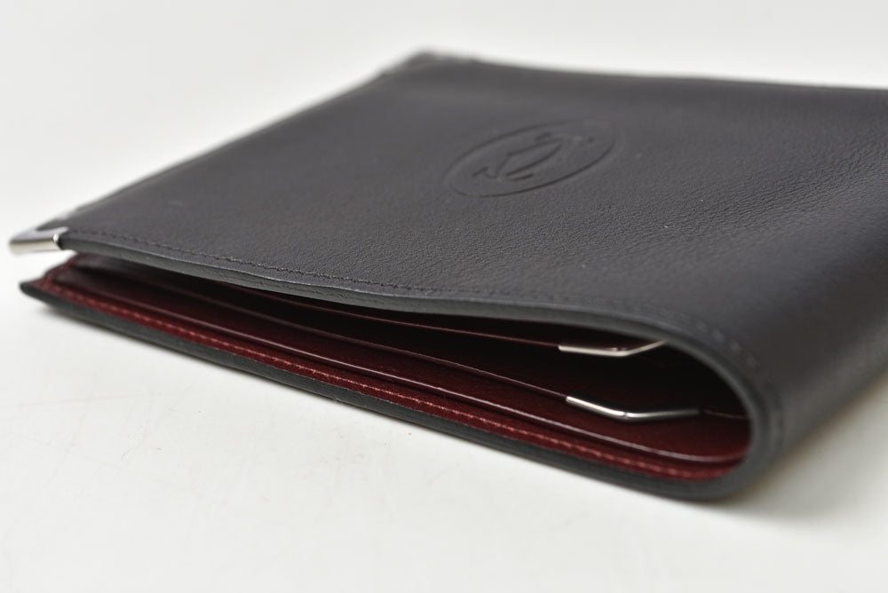 カルティエ 折財布/二つ折り財布 ヴィンテージ Cartier 札入れ メンズ マスト ドゥ カルティエ ブラック/ボルドー【中古】