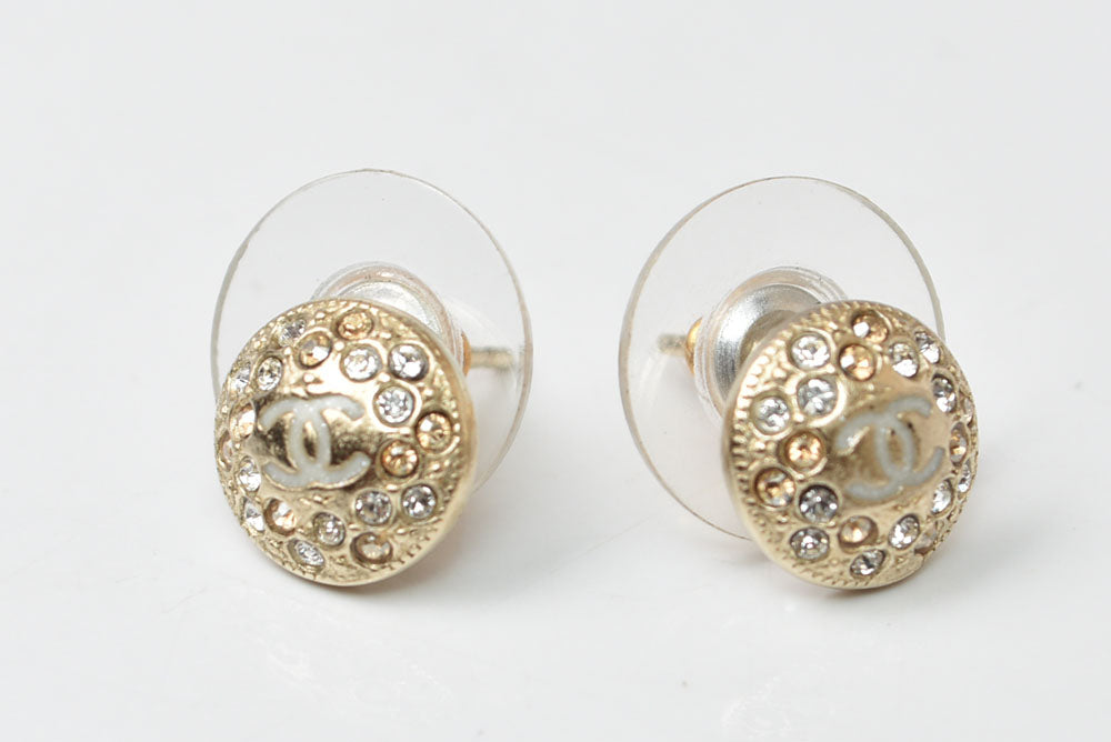 シャネル ピアス CHANEL サークルモチーフ ロゴ/ラインストーン ゴールド A16【中古】
