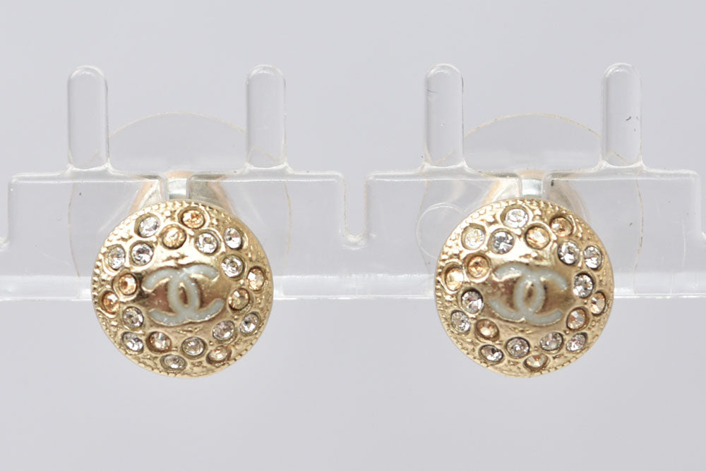 シャネル ピアス CHANEL サークルモチーフ ロゴ/ラインストーン ゴールド A16【中古】