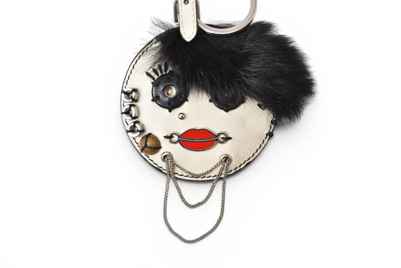 プラダ 未使用 キーリング/キーホルダー PRADA サフィアノロック/アイボリー バッグチャーム 1TT021【中古】