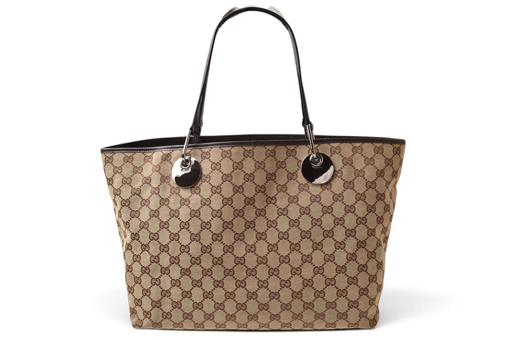 グッチ トートバッグ/ショッピングバッグ GUCCI 120838 GGキャンバス ベージュ ブラウン レディース メンズ A4収納可能【中古】