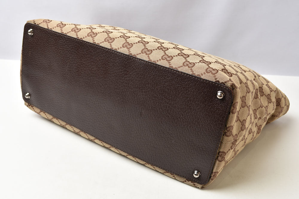グッチ トートバッグ/ショッピングバッグ GUCCI 120838 GGキャンバス ベージュ ブラウン レディース メンズ A4収納可能【中古】