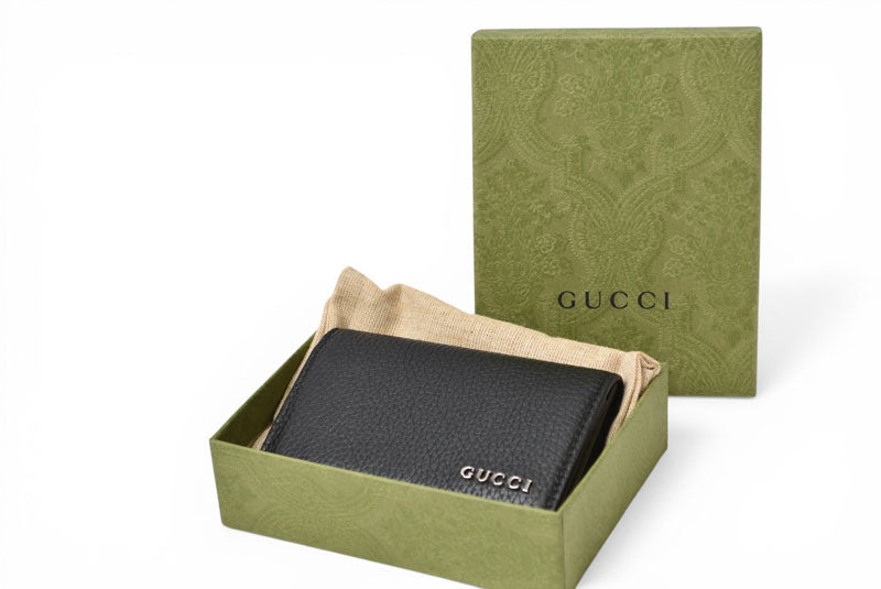 グッチ カードケース/名刺入れ/コインケース GUCCI レザー ロゴ ブラック/シルバー 771152 AABXM 1000【中古】