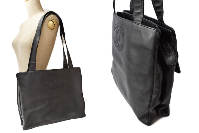 シャネル ショルダーバッグ/トートバッグ A4 CHANEL ココマーク ラムレザー ブラック