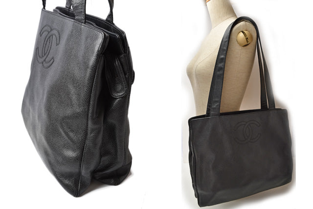 シャネル ショルダーバッグ/トートバッグ A4 CHANEL ココマーク キャビアスキン ブラック 中古