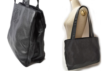 シャネル ショルダーバッグ/トートバッグ A4 CHANEL ココマーク キャビアスキン ブラック 中古