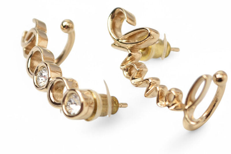 シャネル ピアス CHANEL アクセサリー COCO/ロゴ ラインストーン ゴールド A22【中古】