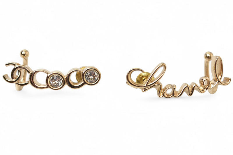 シャネル ピアス CHANEL アクセサリー COCO/ロゴ ラインストーン ゴールド A22【中古】